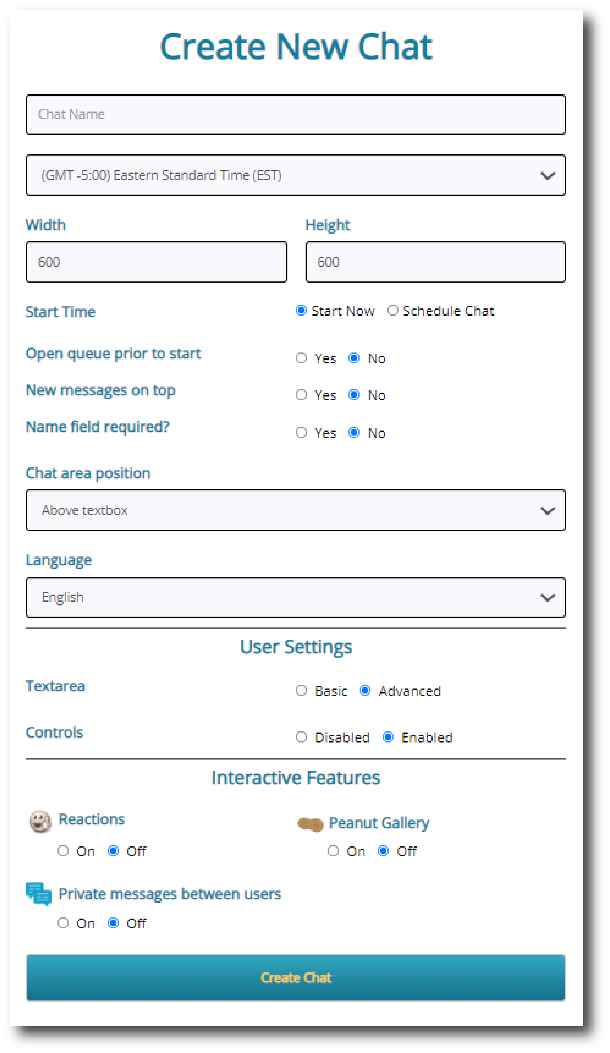 create new chat form
